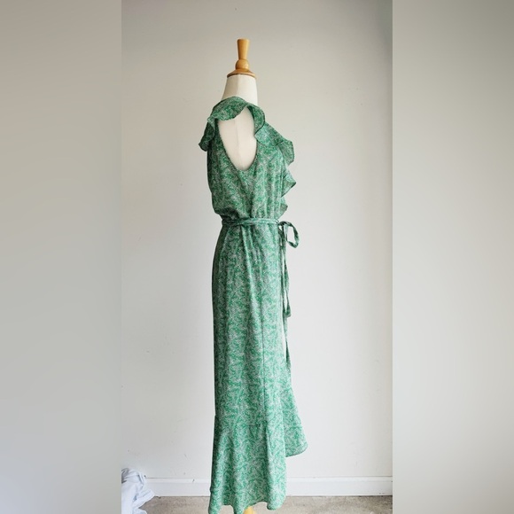 MAX STUDIO Green Floral Ruffle Wrap Midi Dress | Medium - Picture 4 of 8
